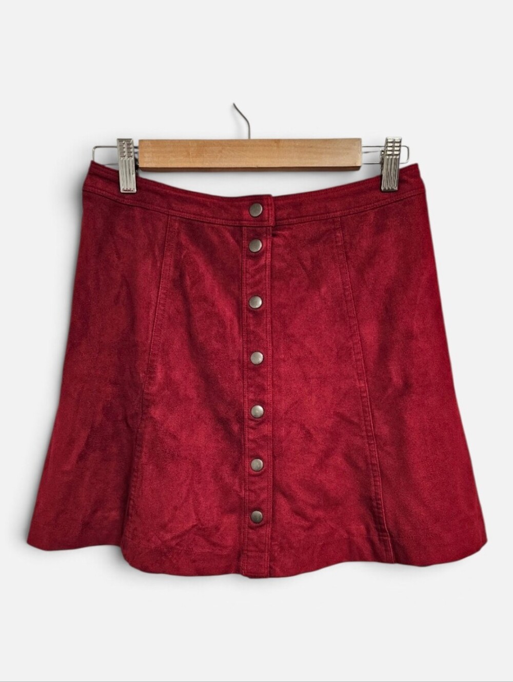 Abercrombie & Fitch Faux Suede Snap Front Mini Skirt 4 Red 70s Retro Boho A-Line